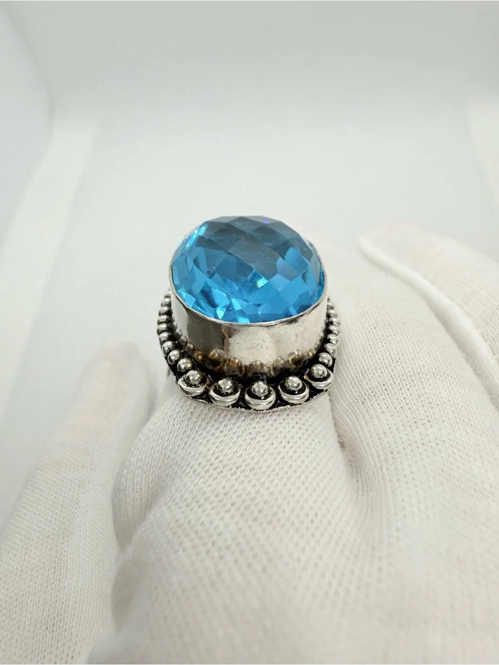 Blue Oval Topaz Crystal Statement Ring